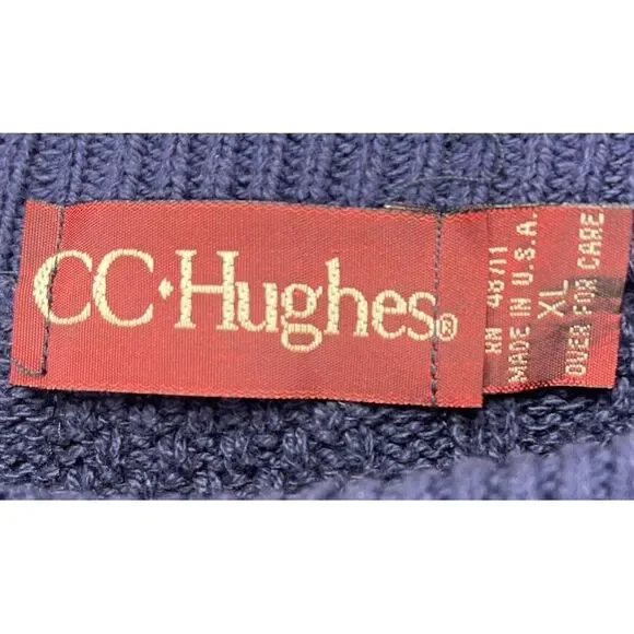 VTG CC Hughes Men's Pullover Sweater Windowpane XL Long‎ Sleeve Navy Blue - Picture 4 of 7